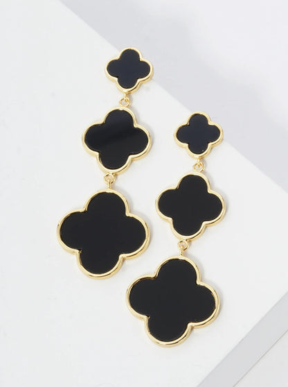 18K Gold Dipped Three Graduated Quatrefoil Drop Dangle Post Earrings
