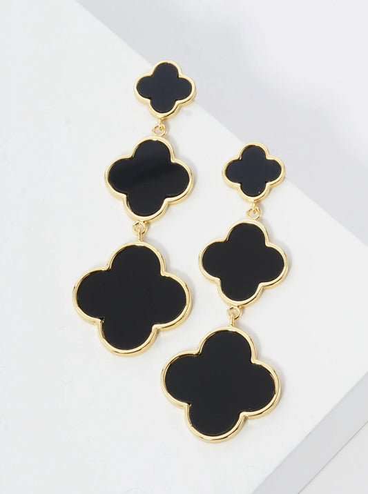 18K Gold Dipped Three Graduated Quatrefoil Drop Dangle Post Earrings