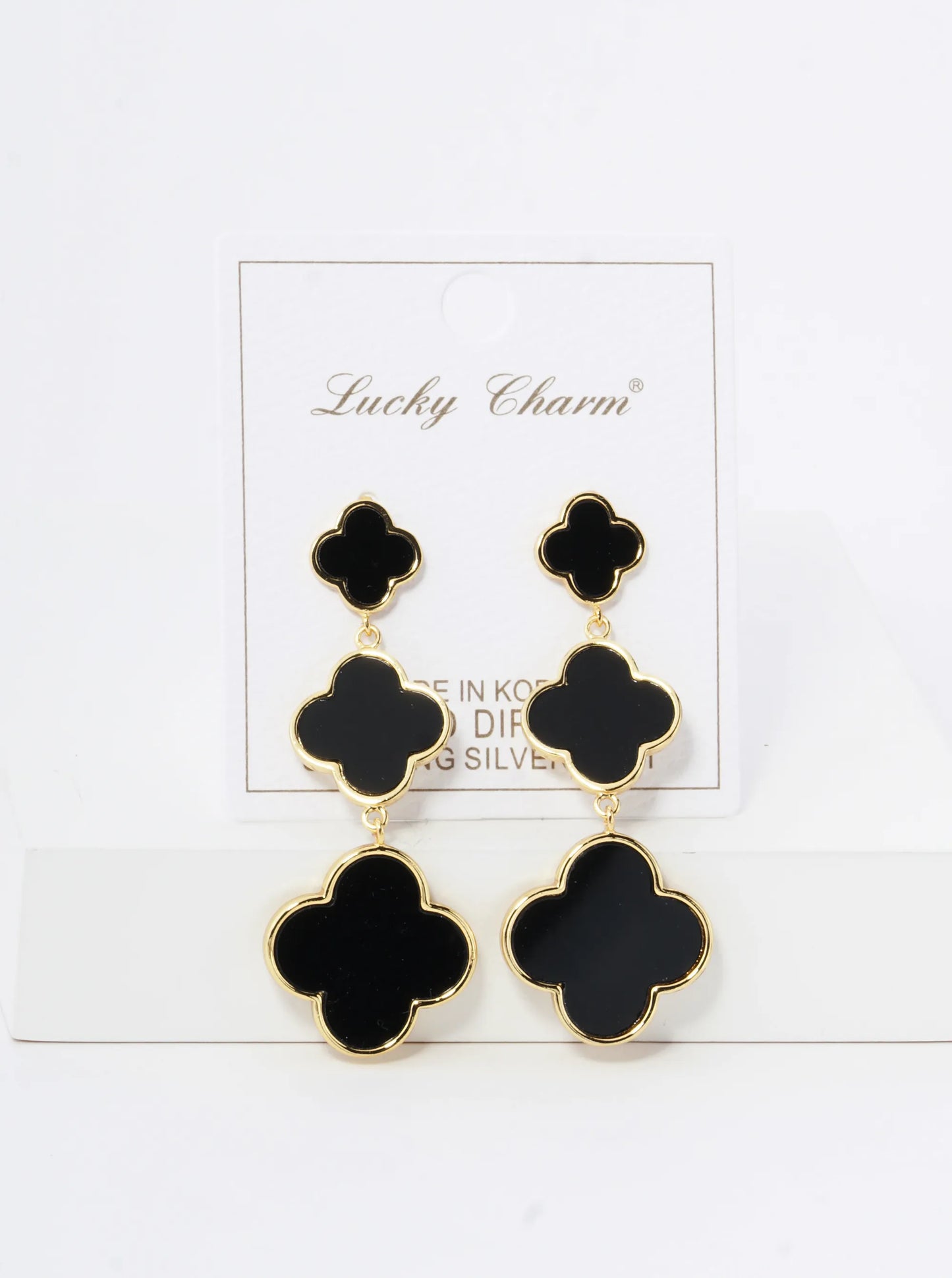 18K Gold Dipped Three Graduated Quatrefoil Drop Dangle Post Earrings