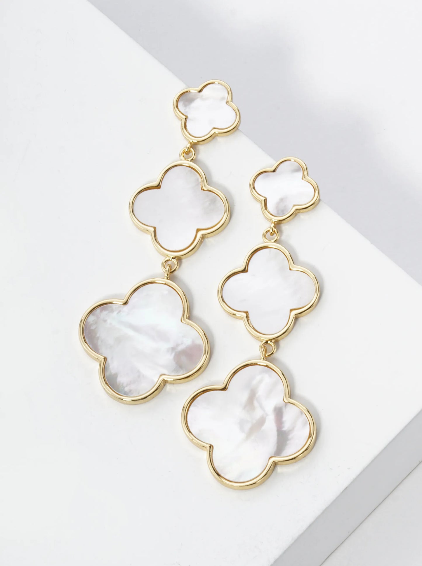 18K Gold Dipped Three Graduated Quatrefoil Drop Dangle Post Earrings