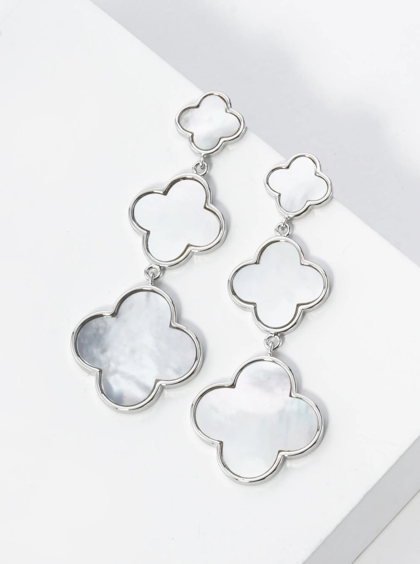 18K Gold Dipped Three Graduated Quatrefoil Drop Dangle Post Earrings