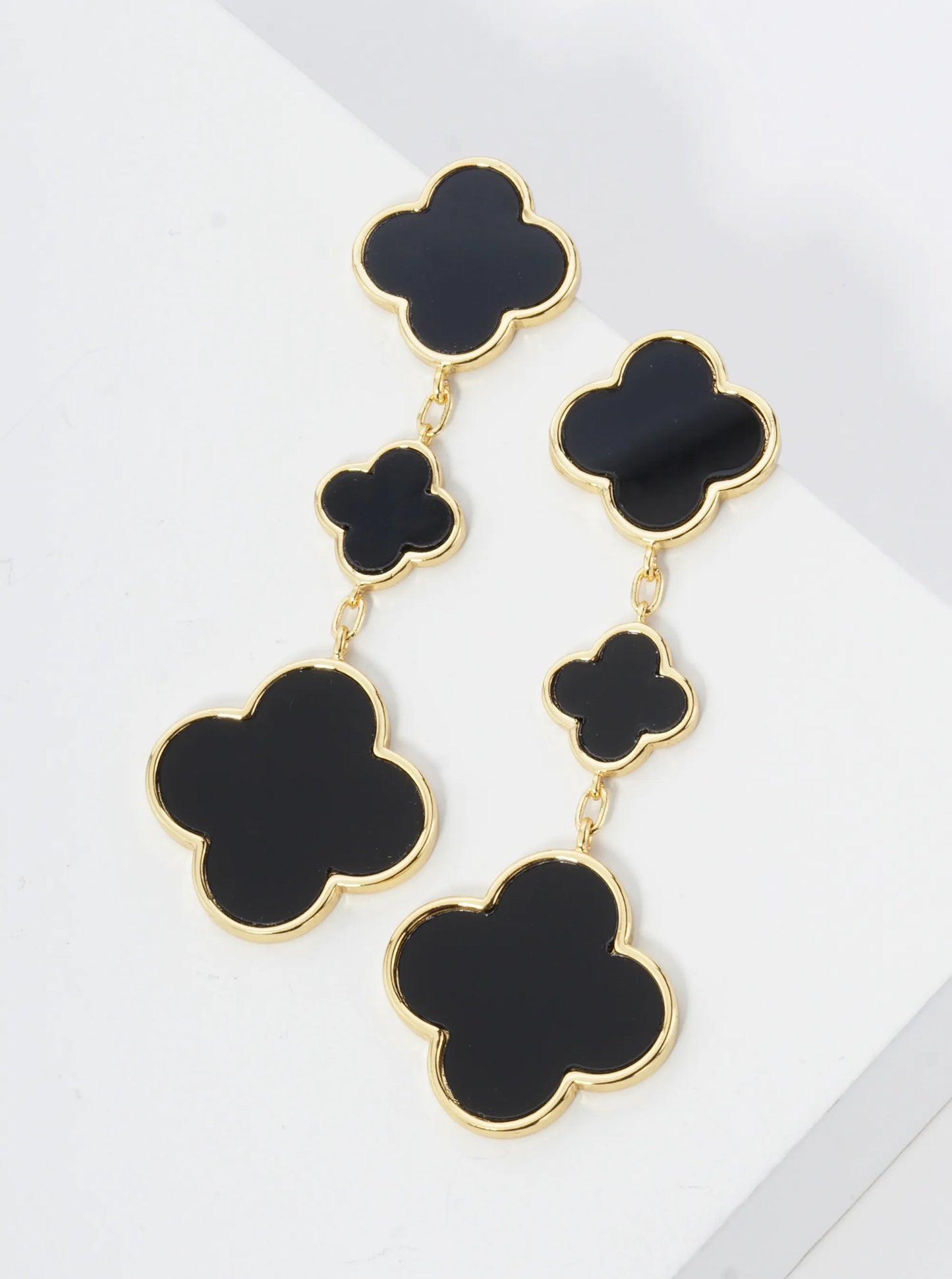 18K Gold Dipped Three Quatrefoil Drop Dangle Post Earrings