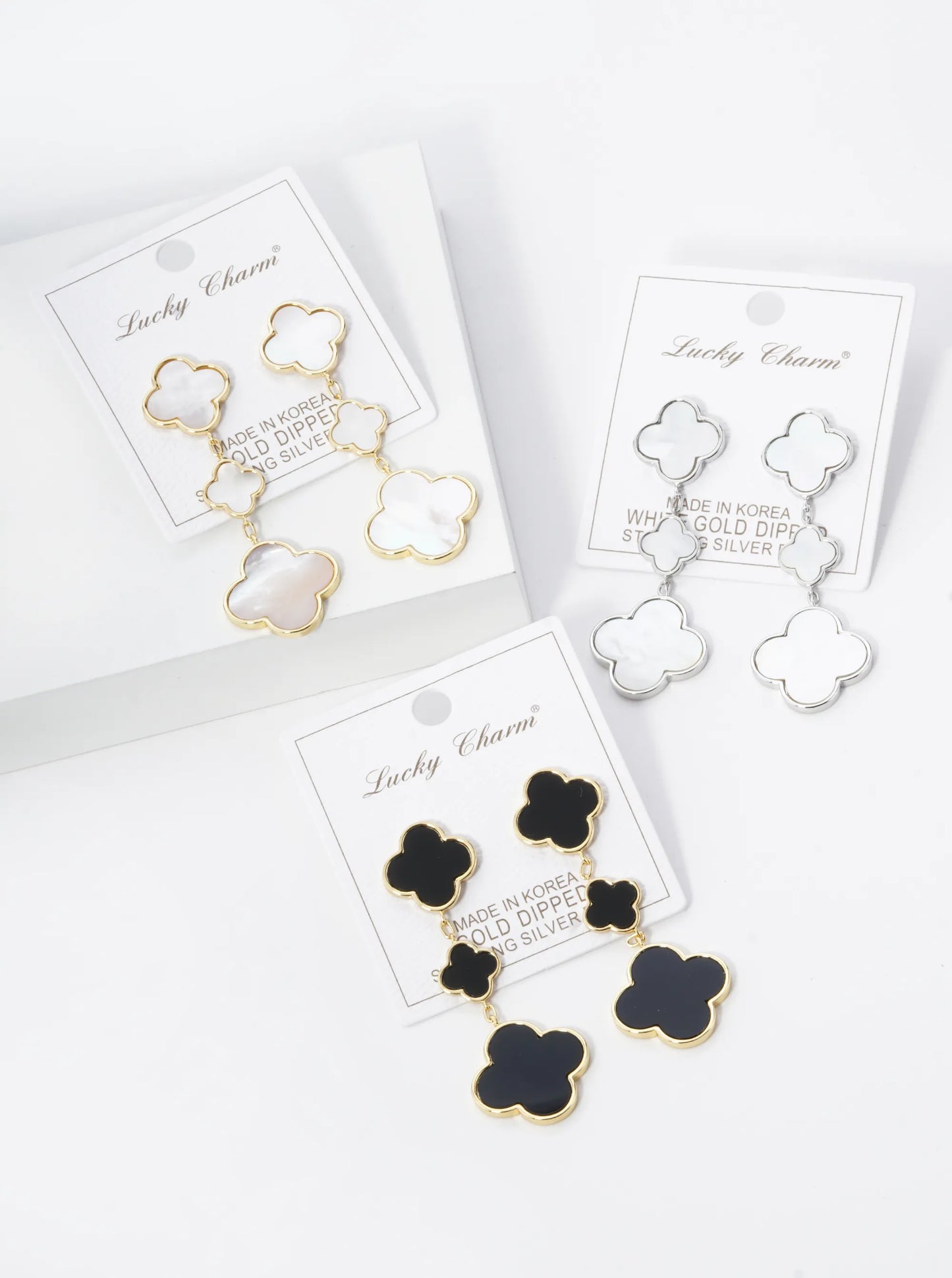 18K Gold Dipped Three Quatrefoil Drop Dangle Post Earrings