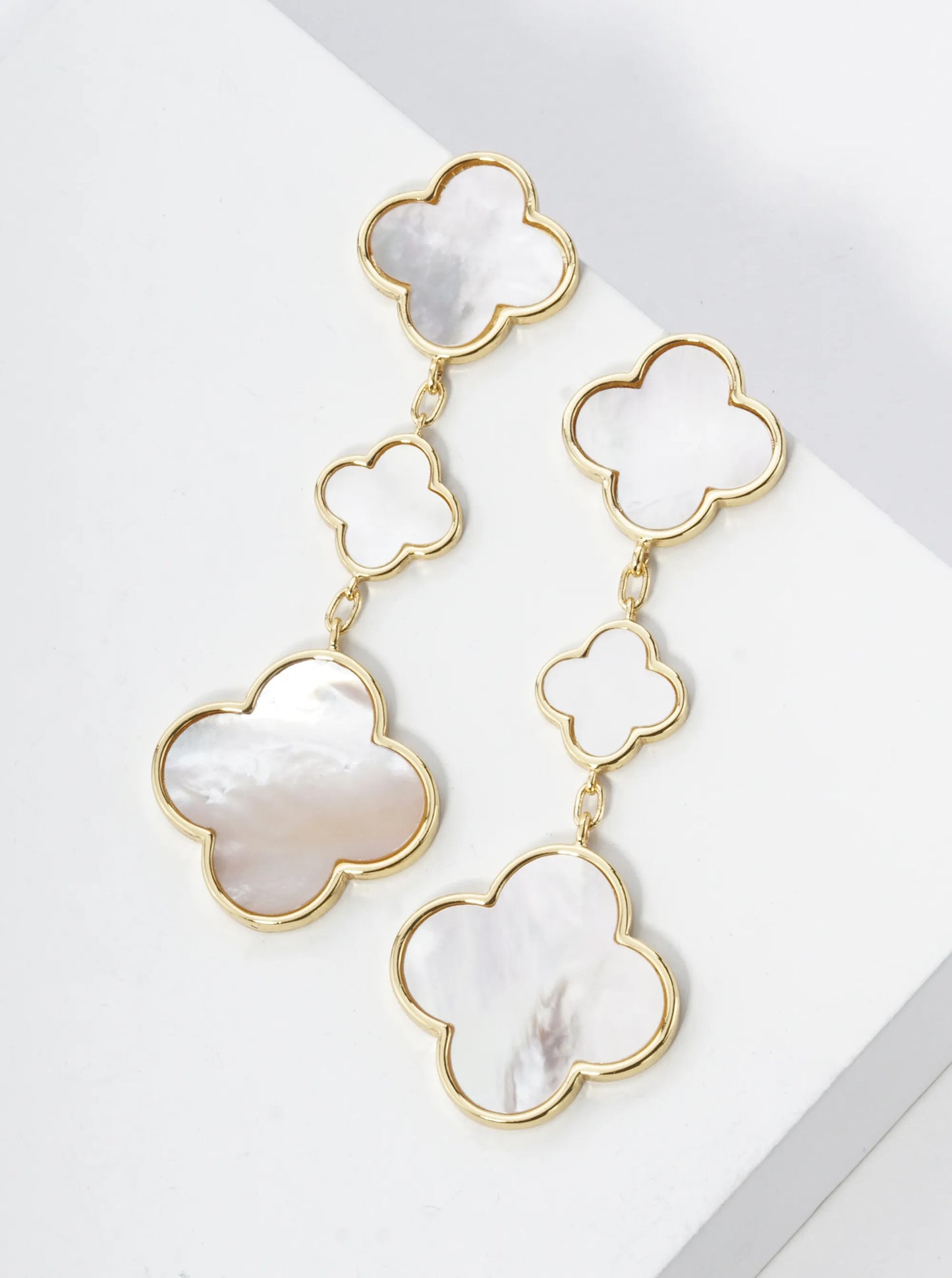 18K Gold Dipped Three Quatrefoil Drop Dangle Post Earrings