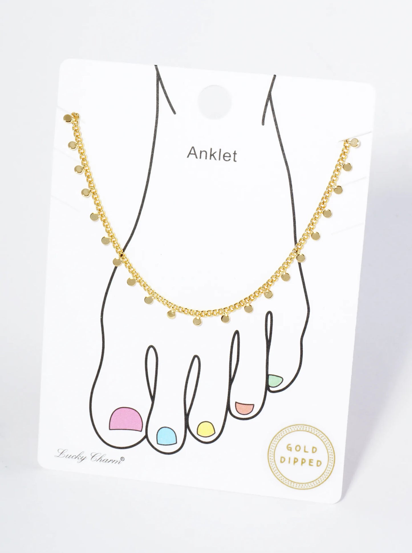 18K Gold Dipped Tiny Brass Disc Charm Tassel Anklet