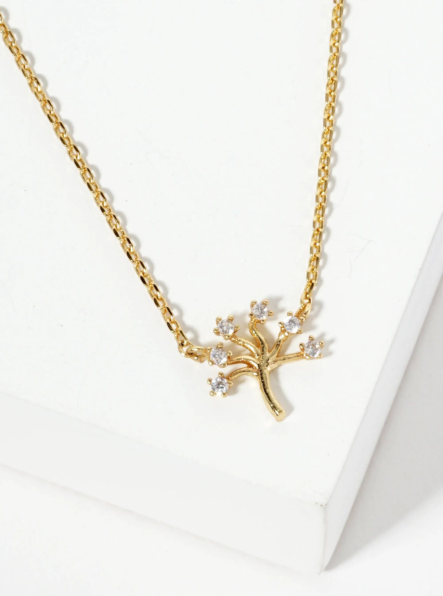 18K Gold Dipped Tiny CZ Tree Of Life Pendant Necklace