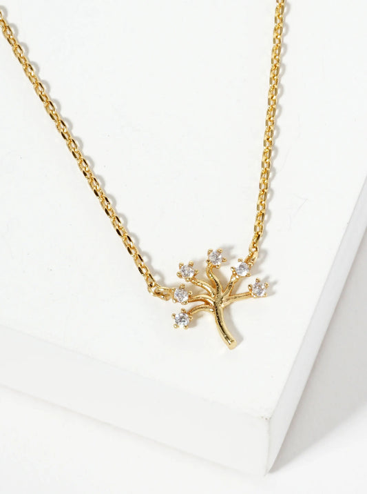 18K Gold Dipped Tiny CZ Tree Of Life Pendant Necklace