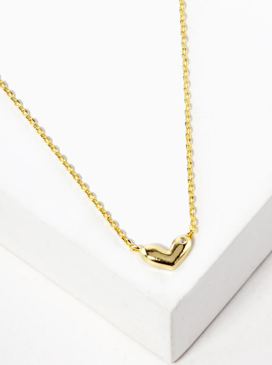 18K Gold Dipped Tiny Heart With CZ Stone Pendant Necklace