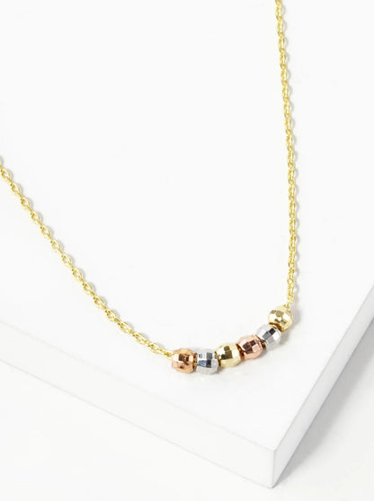 18K Gold Dipped Tri Color Textured Beads Pendant Delicate Necklace