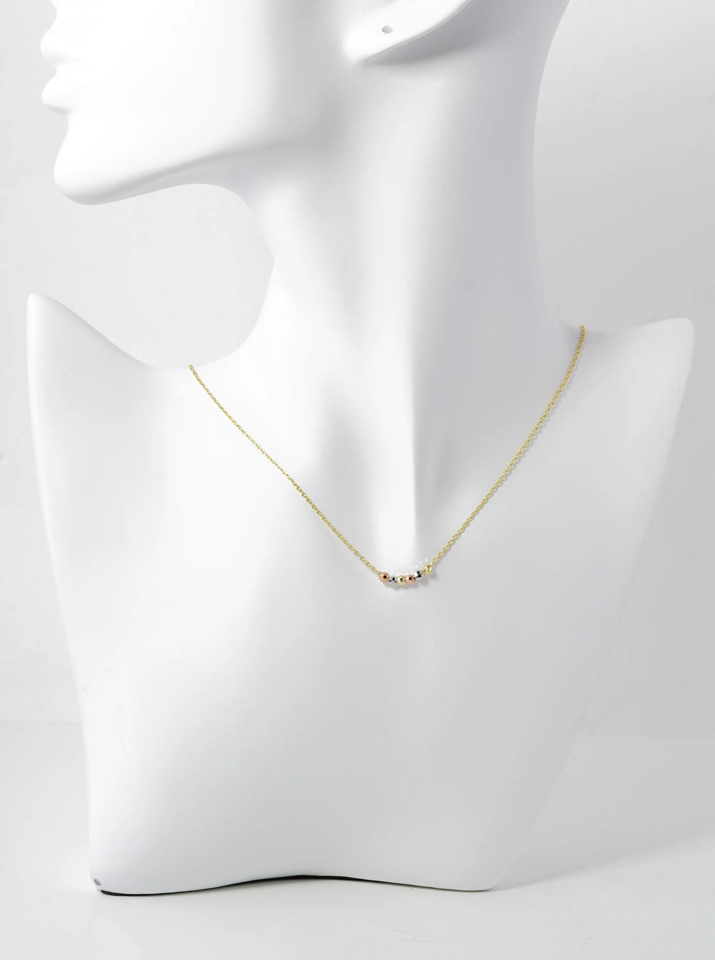 18K Gold Dipped Tri Color Textured Beads Pendant Delicate Necklace