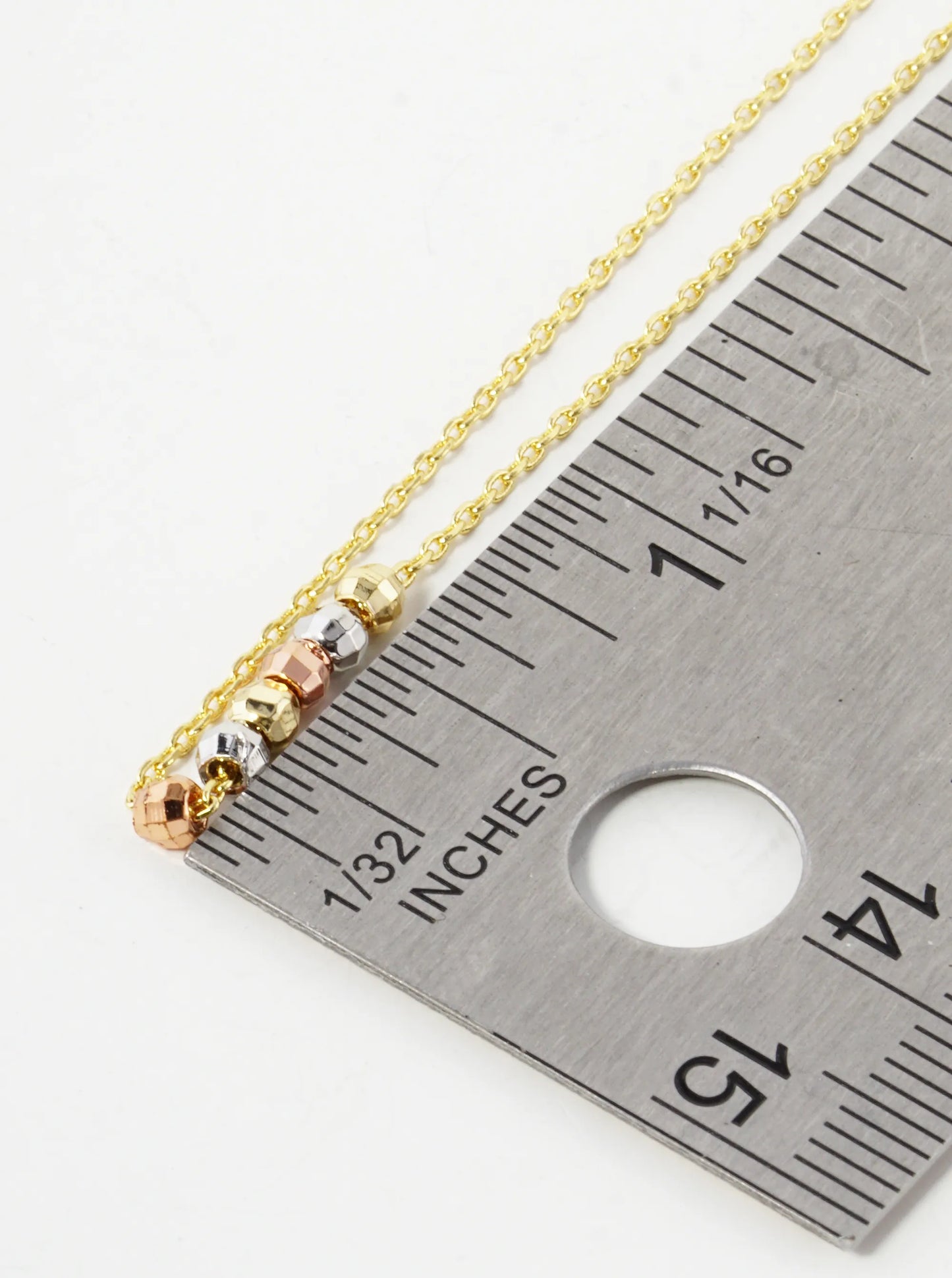 18K Gold Dipped Tri Color Textured Beads Pendant Delicate Necklace