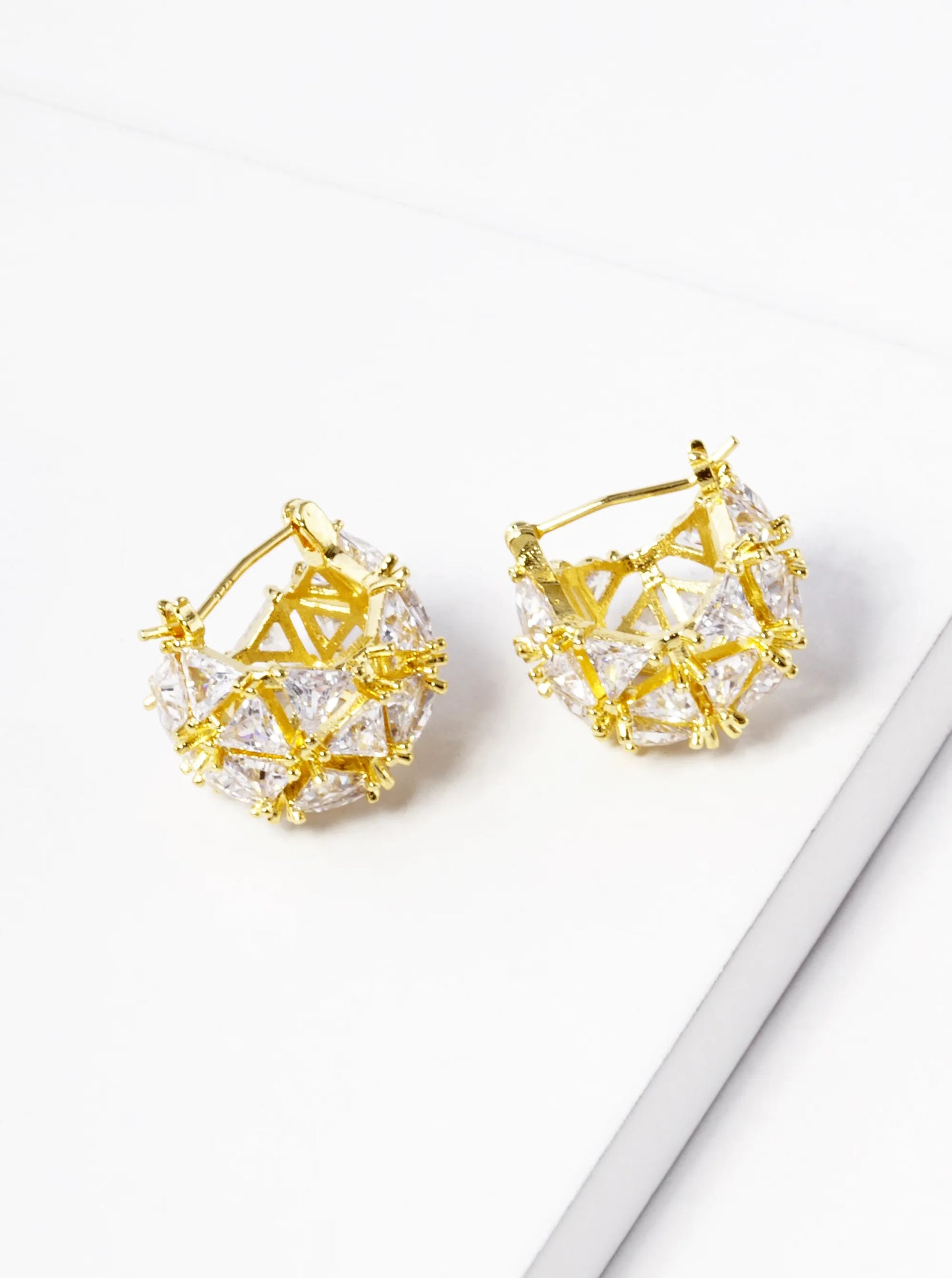 18K Gold Dipped Triangle Cubic Zirconia Ball Hoop Earrings