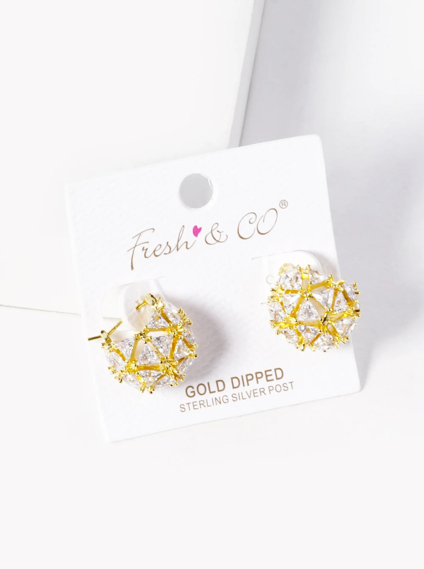 18K Gold Dipped Triangle Cubic Zirconia Ball Hoop Earrings
