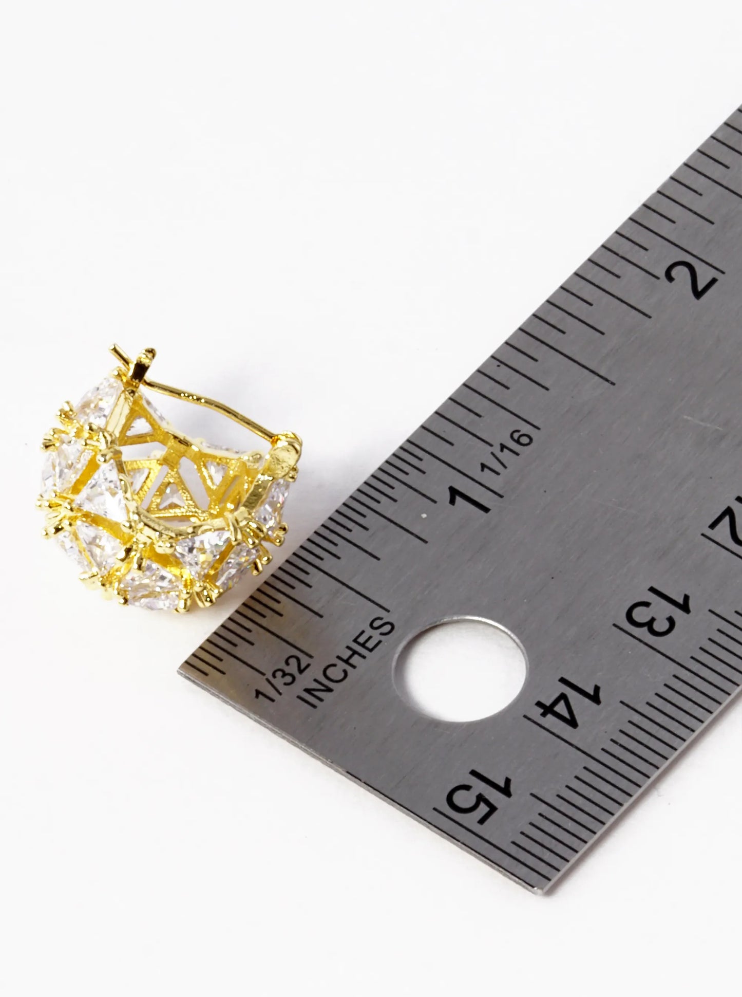 18K Gold Dipped Triangle Cubic Zirconia Ball Hoop Earrings