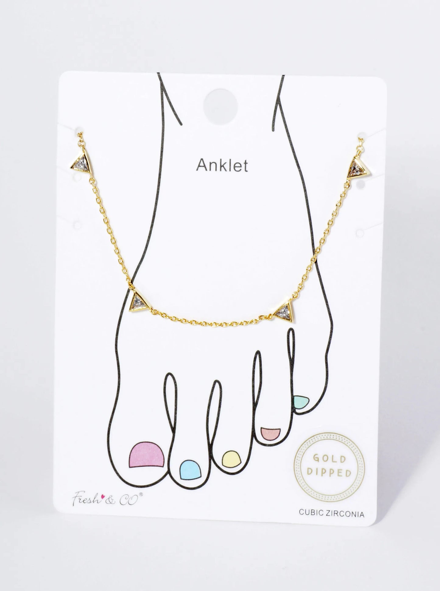 18K Gold Dipped Triangle Cubic Zirconia Brass Chain Anklet