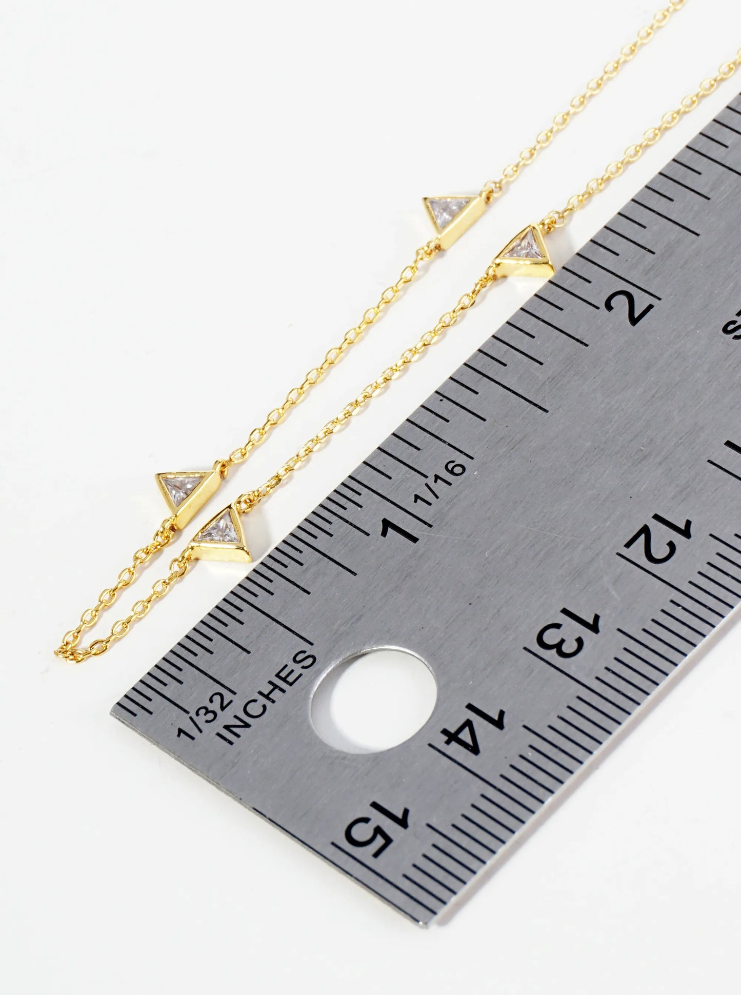 18K Gold Dipped Triangle Cubic Zirconia Brass Chain Anklet