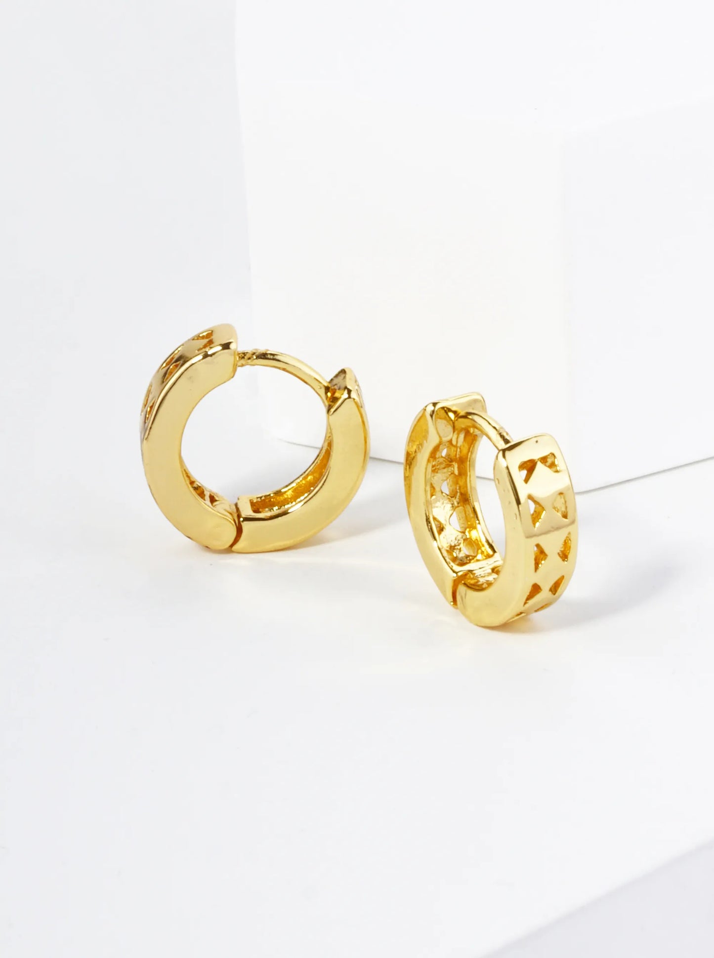 18K Gold Dipped Triangle Cutout 11mm Brass Huggie Hoop Earrings