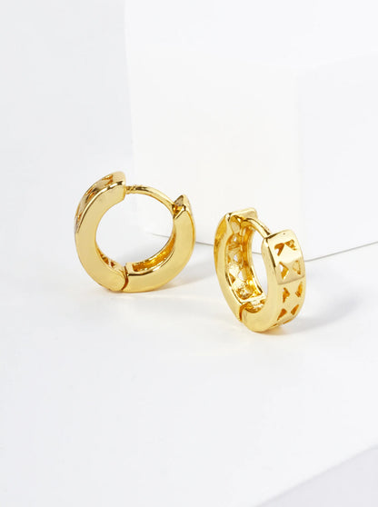 18K Gold Dipped Triangle Cutout 11mm Brass Huggie Hoop Earrings