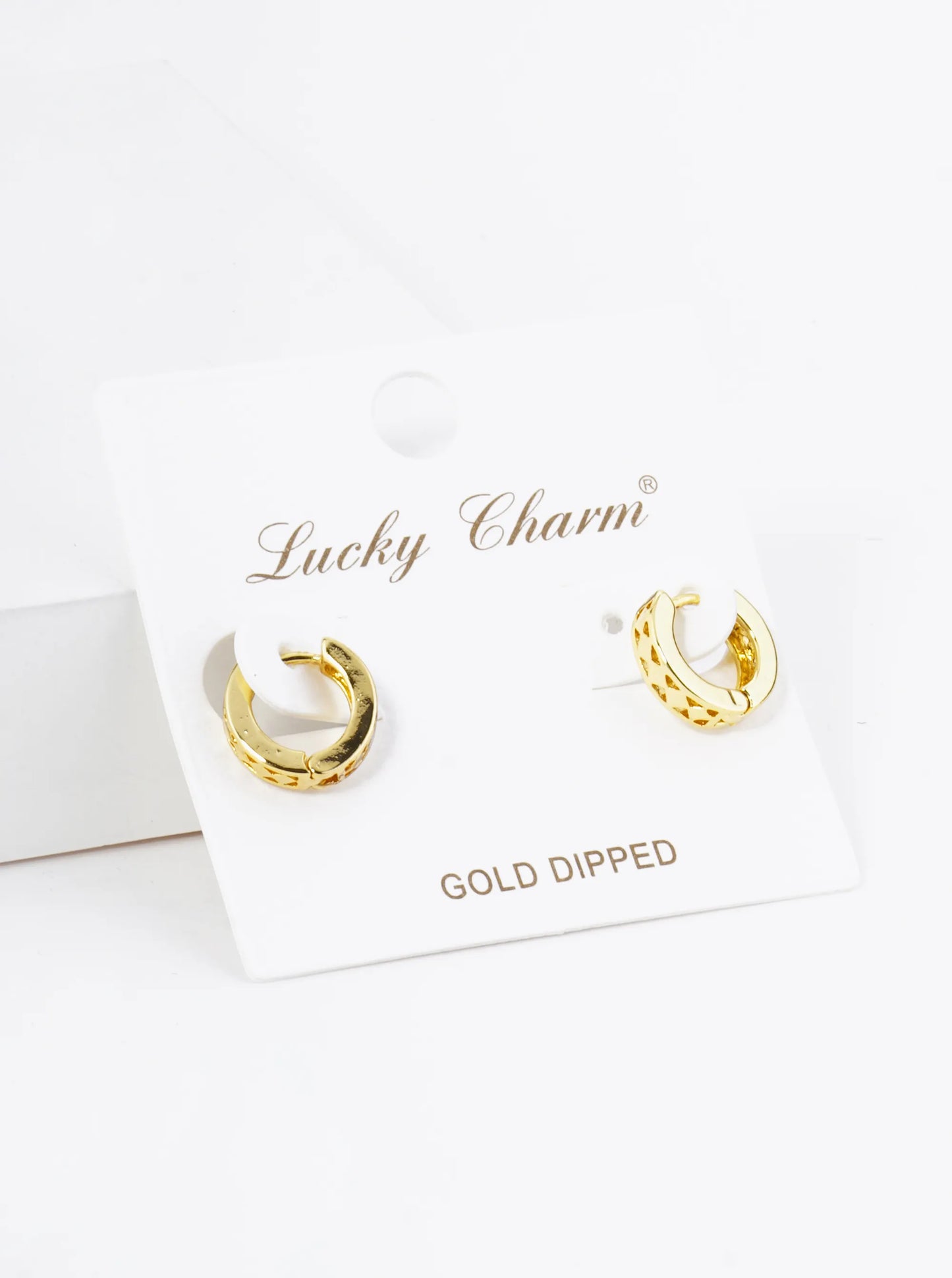 18K Gold Dipped Triangle Cutout 11mm Brass Huggie Hoop Earrings