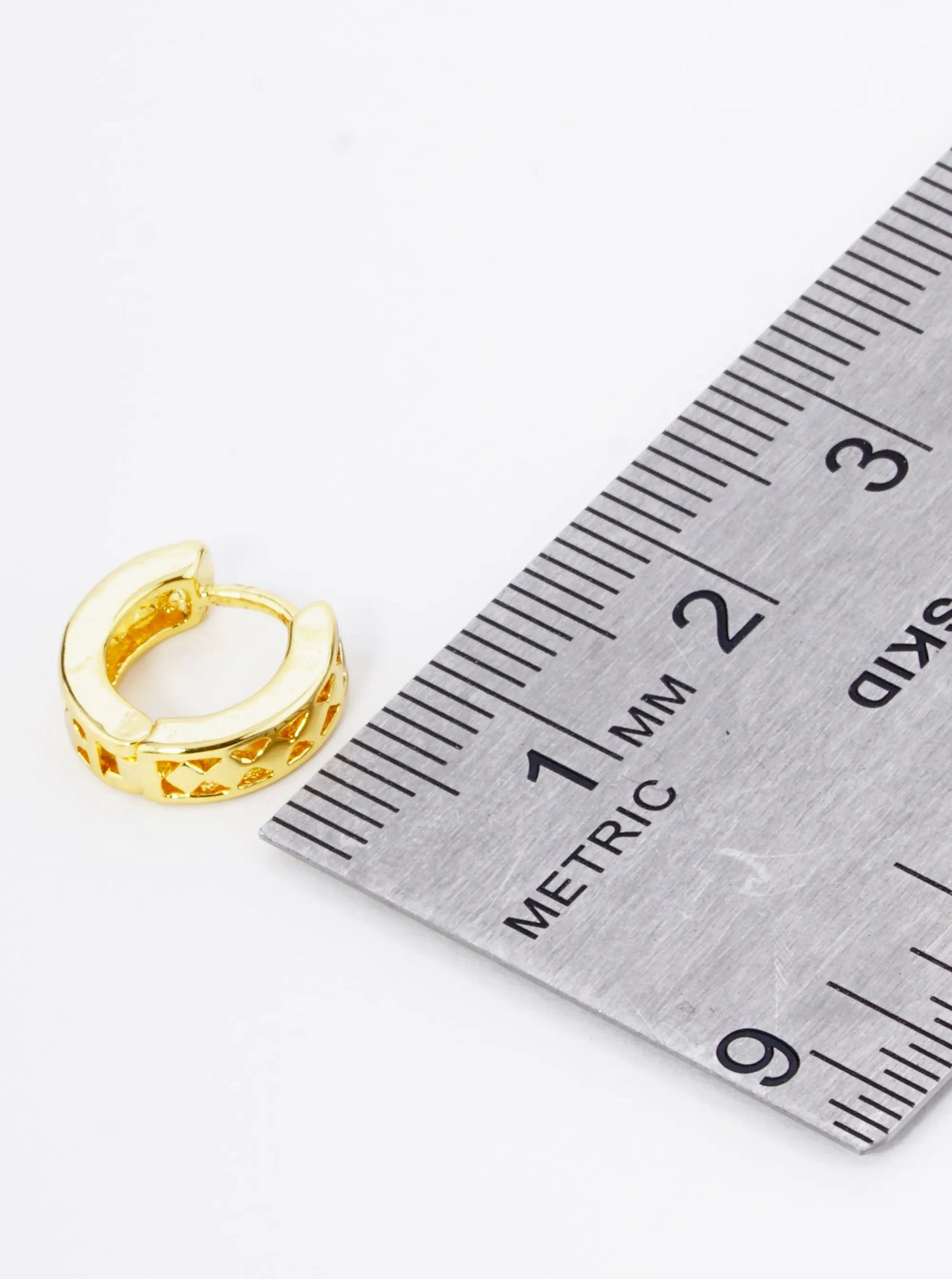 18K Gold Dipped Triangle Cutout 11mm Brass Huggie Hoop Earrings