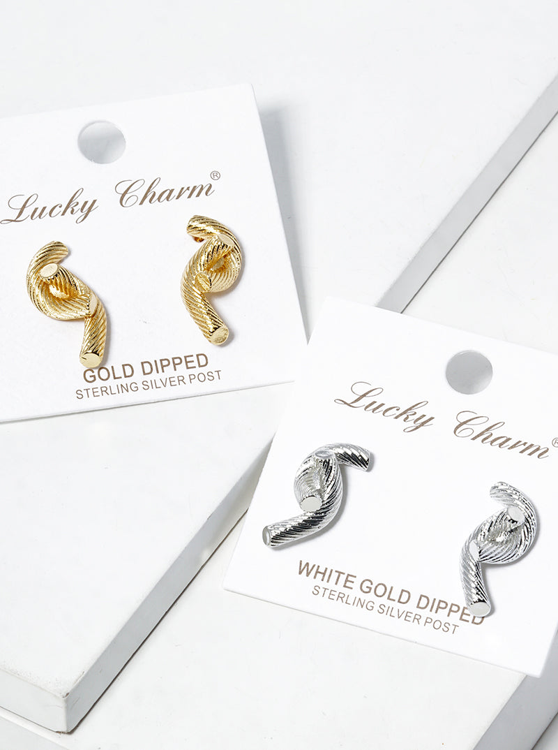 18K Gold Dipped Twisted Double Bar Post Stud Earrings