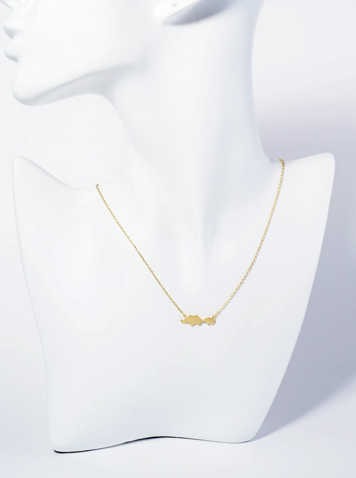 18K Gold Dipped Two Brushed Brass Elephants Pendant Necklace