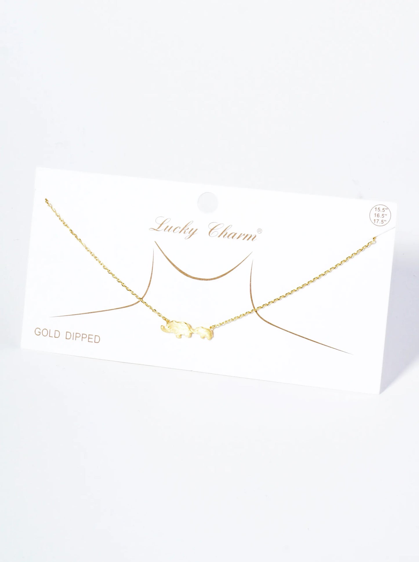 18K Gold Dipped Two Brushed Brass Elephants Pendant Necklace