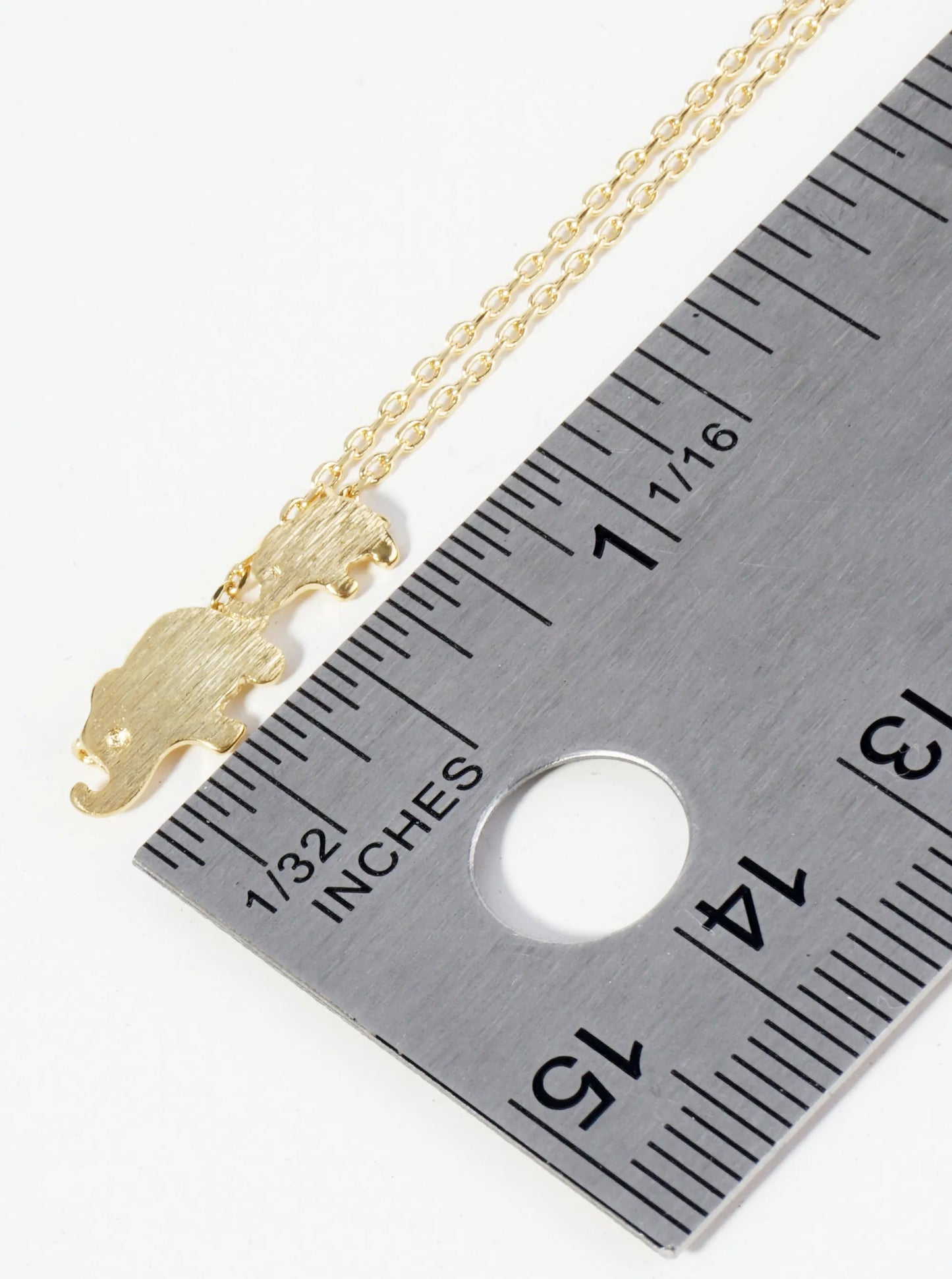 18K Gold Dipped Two Brushed Brass Elephants Pendant Necklace