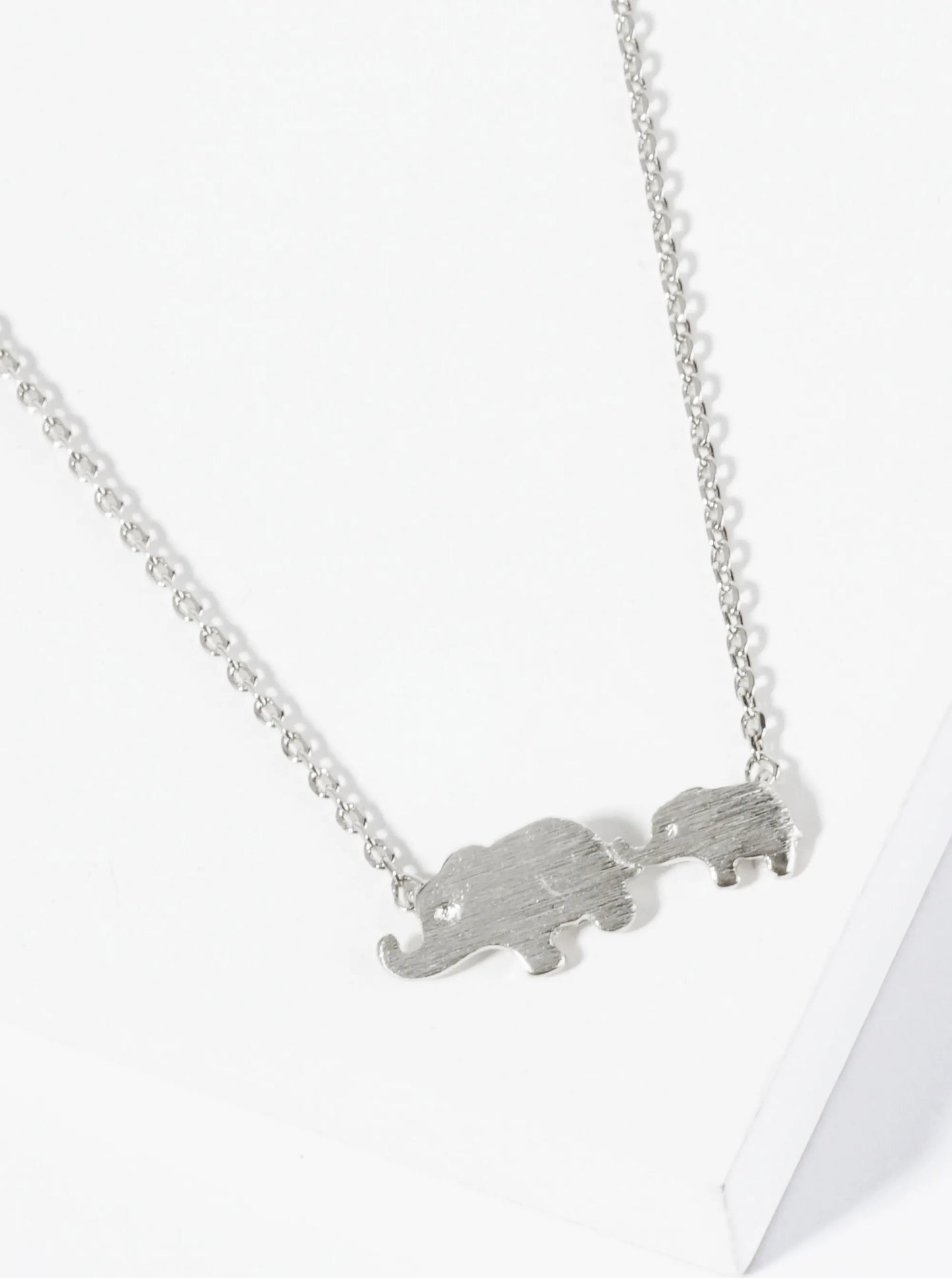 18K Gold Dipped Two Brushed Brass Elephants Pendant Necklace