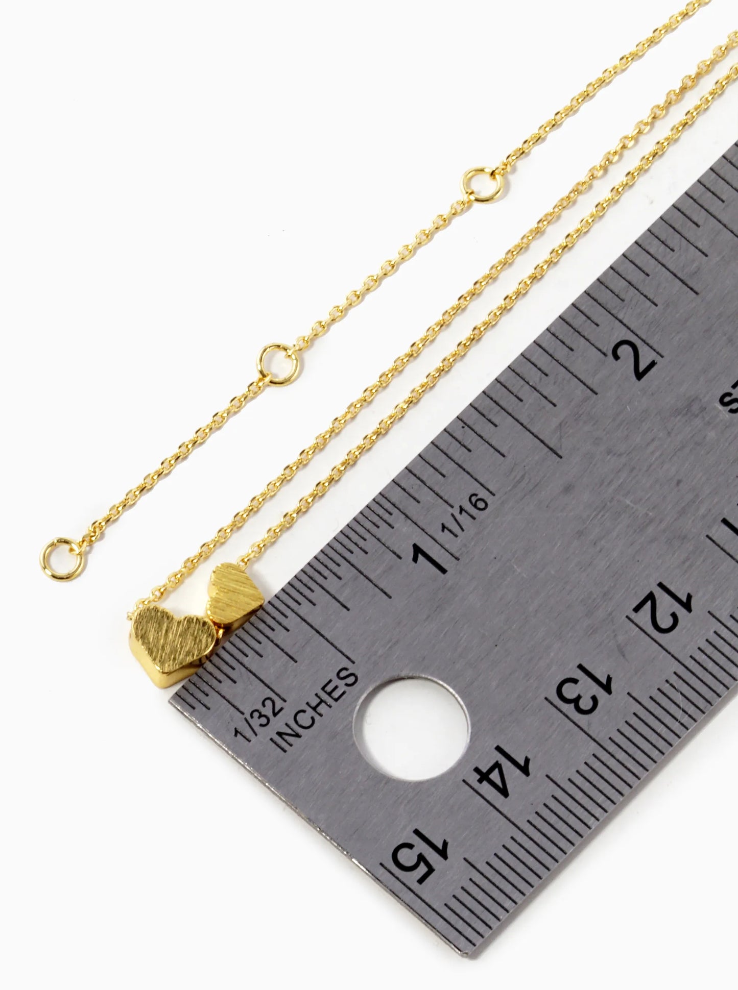 18K Gold Dipped Two Brushed Heart Pendant Necklace