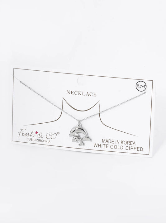 18K Gold Dipped Two Dolphins Pendant Necklace