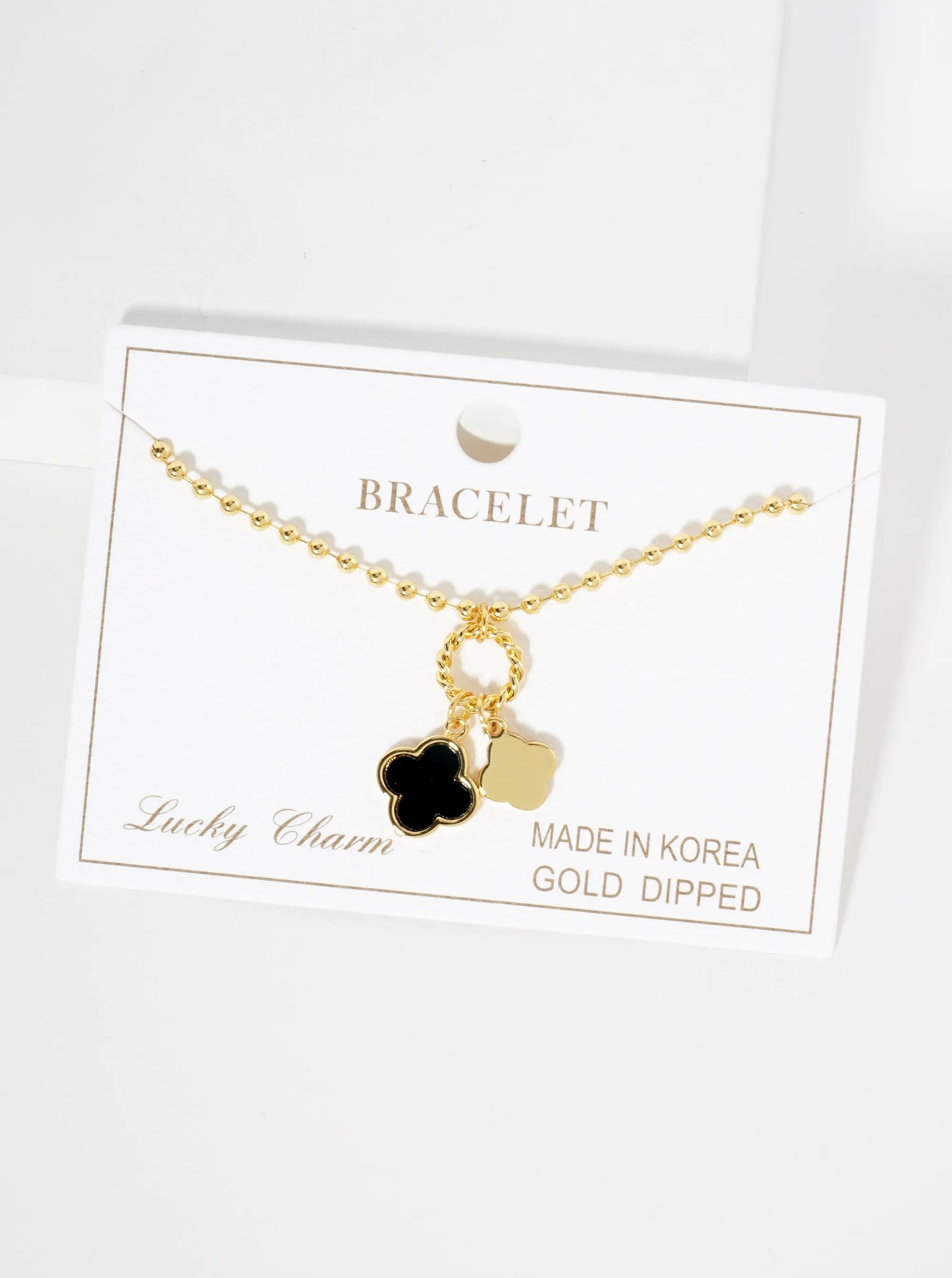 18K Gold Dipped Two Quatrefoils Charm Ball Chain Bracelet