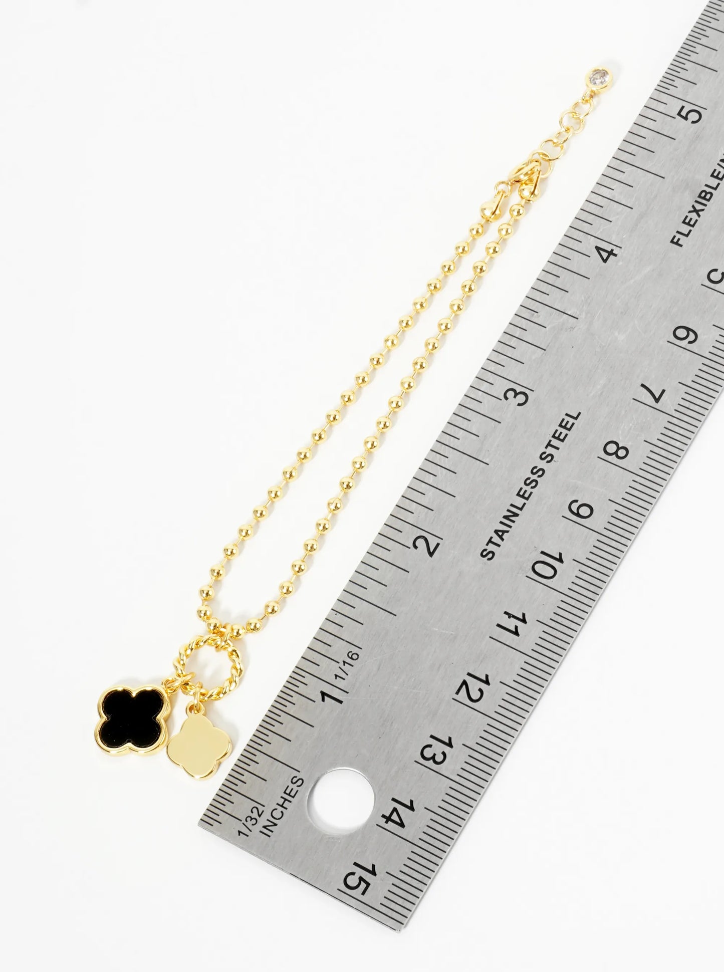 18K Gold Dipped Two Quatrefoils Charm Ball Chain Bracelet