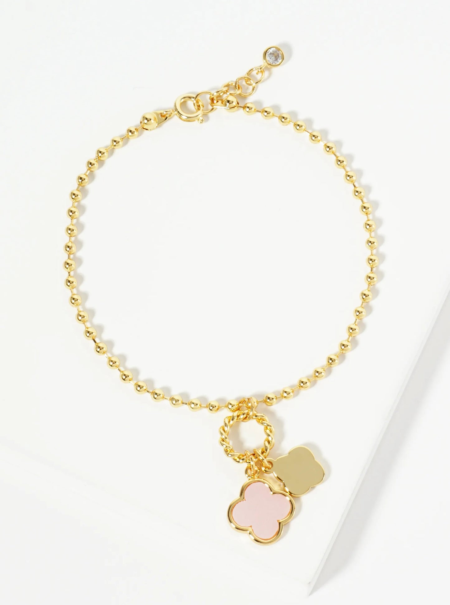 18K Gold Dipped Two Quatrefoils Charm Ball Chain Bracelet