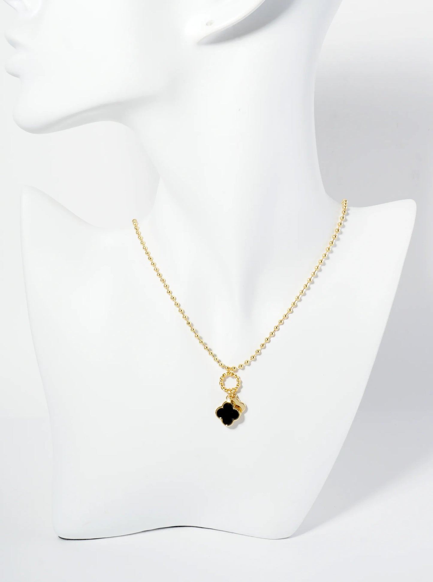 18K Gold Dipped Two Quatrefoils Pendant Ball Chain Necklace