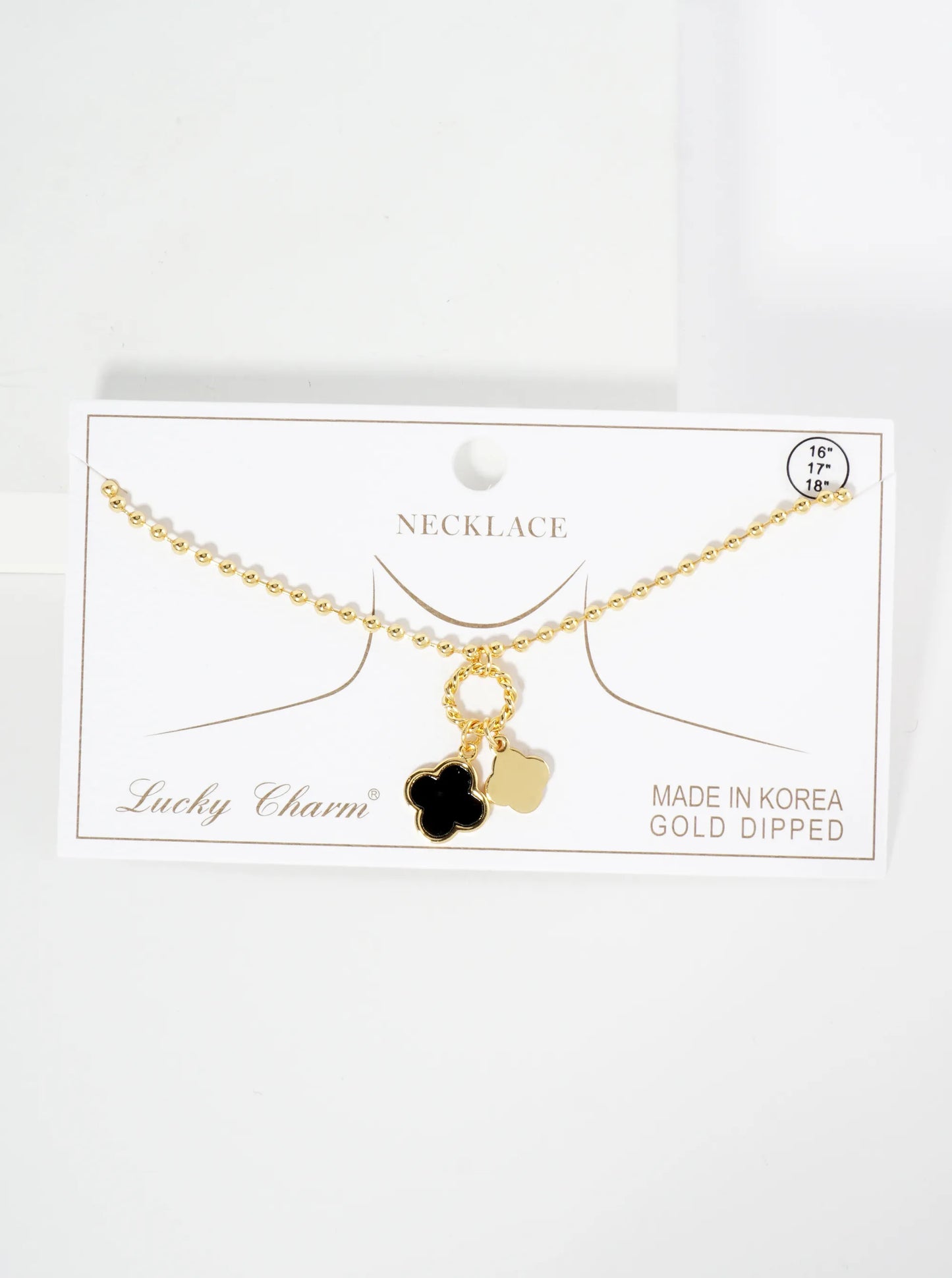 18K Gold Dipped Two Quatrefoils Pendant Ball Chain Necklace