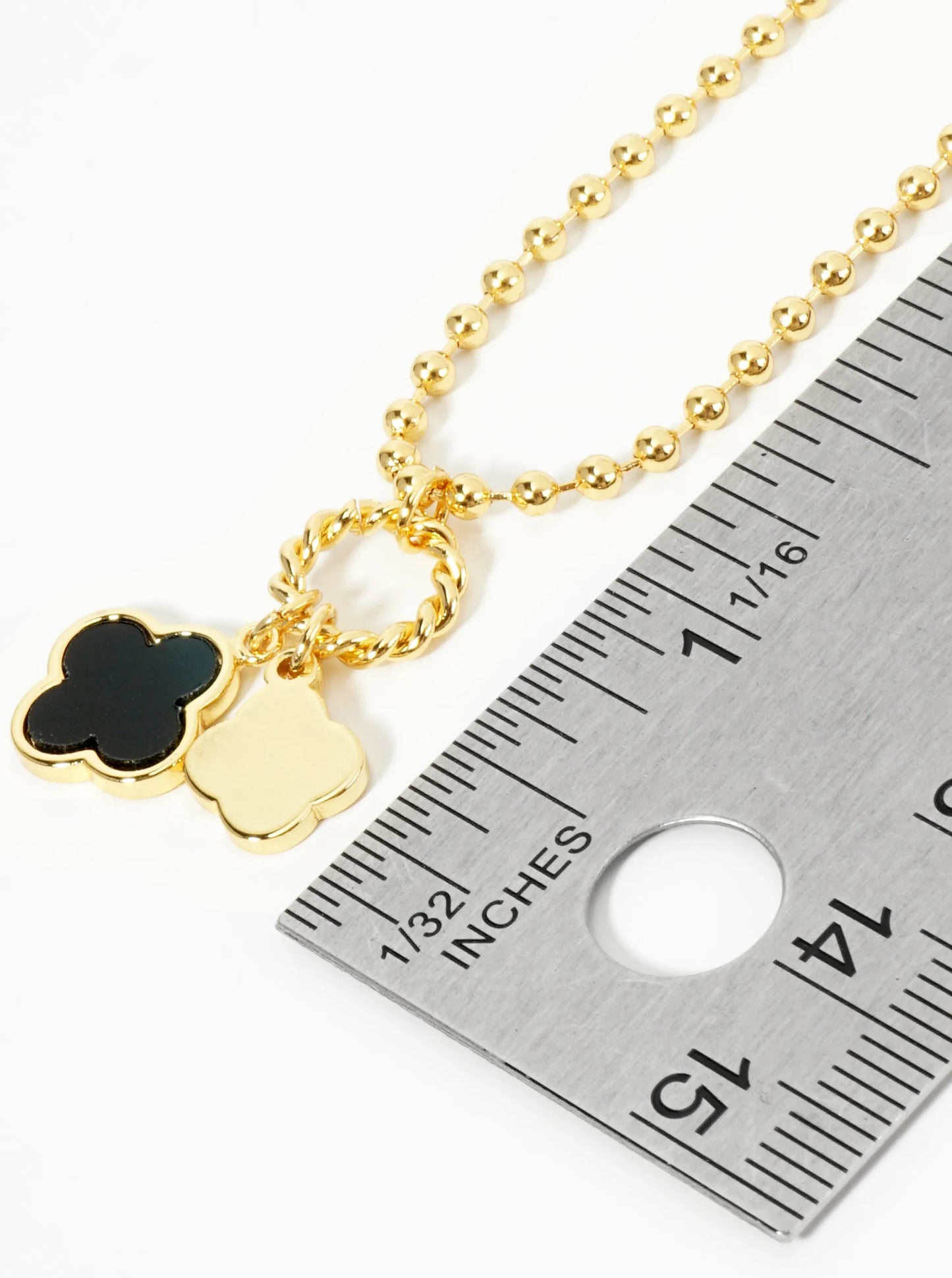 18K Gold Dipped Two Quatrefoils Pendant Ball Chain Necklace