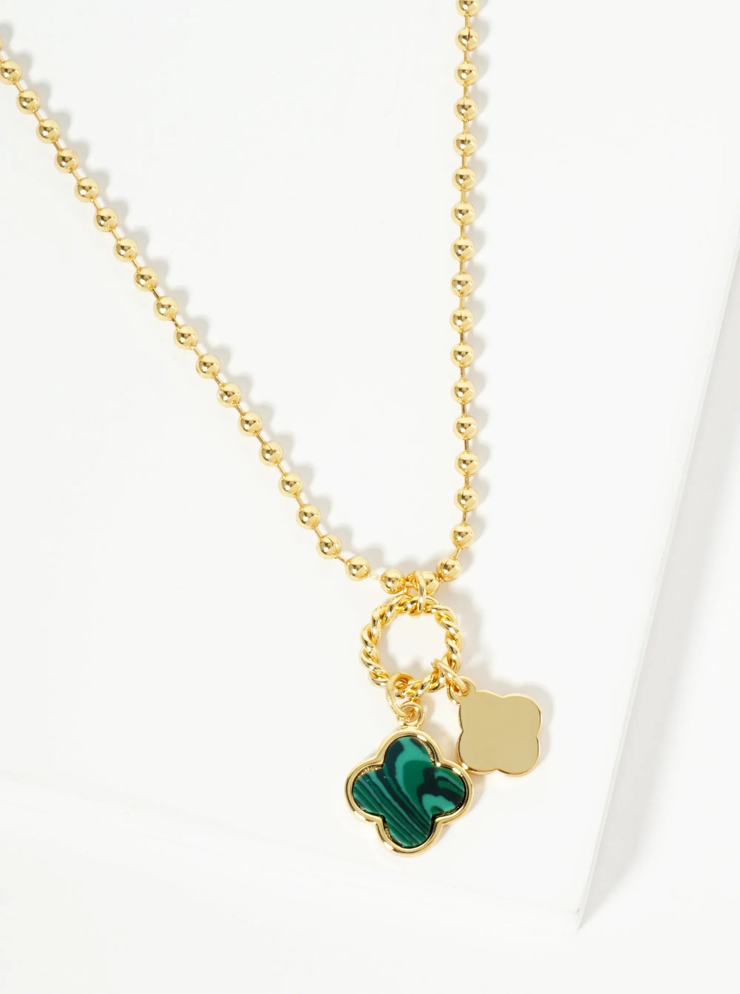 18K Gold Dipped Two Quatrefoils Pendant Ball Chain Necklace