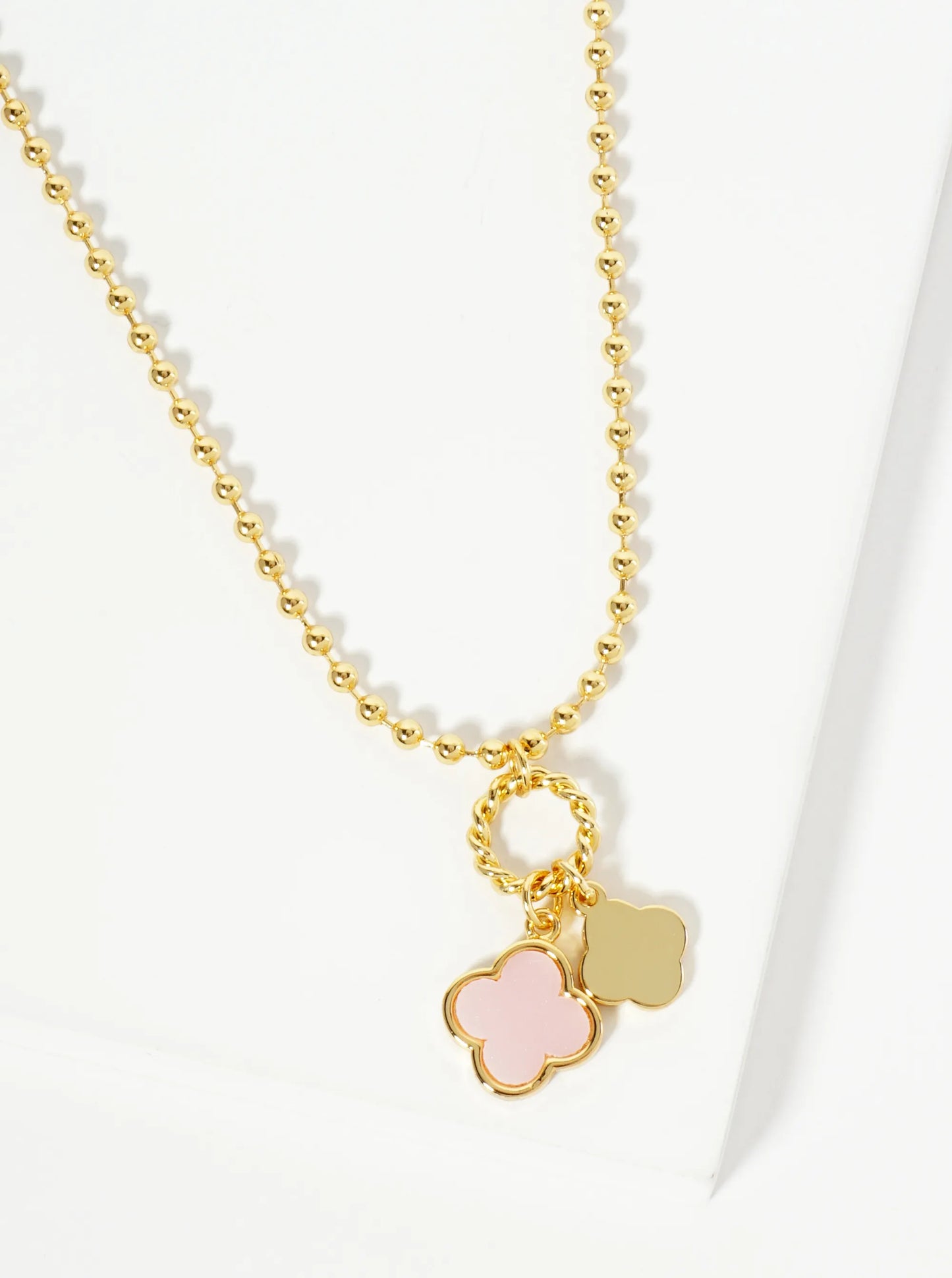 18K Gold Dipped Two Quatrefoils Pendant Ball Chain Necklace