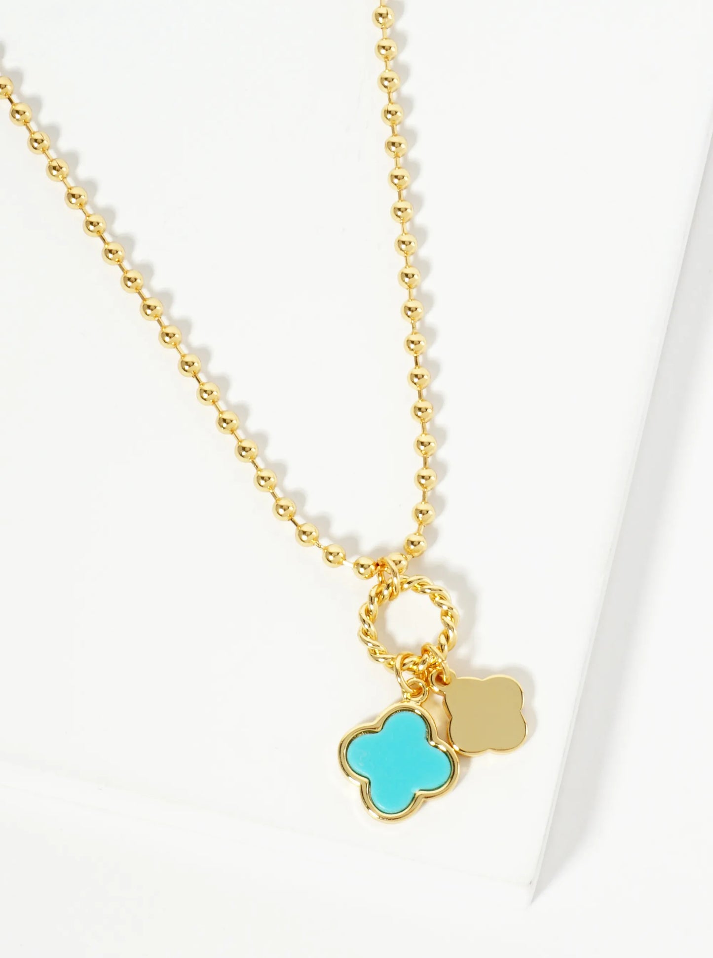 18K Gold Dipped Two Quatrefoils Pendant Ball Chain Necklace
