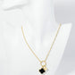 18K Gold Dipped Two Quatrefoils Pendant Unbalanced Chain Necklace