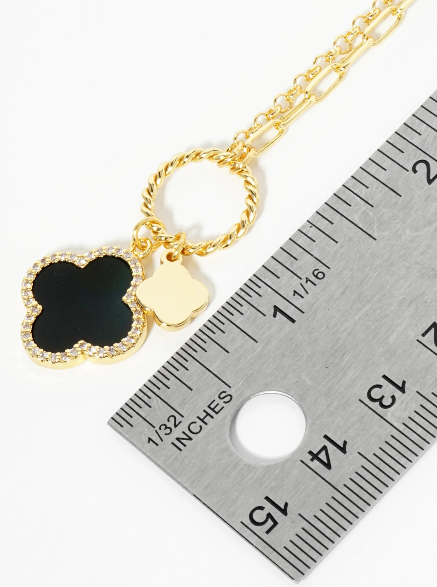 18K Gold Dipped Two Quatrefoils Pendant Unbalanced Chain Necklace