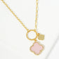 18K Gold Dipped Two Quatrefoils Pendant Unbalanced Chain Necklace
