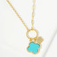 18K Gold Dipped Two Quatrefoils Pendant Unbalanced Chain Necklace