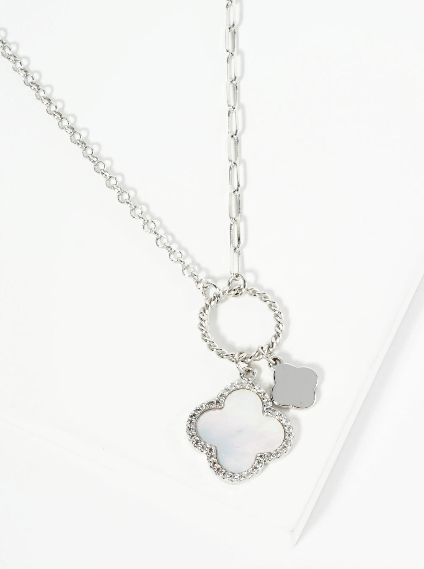 18K Gold Dipped Two Quatrefoils Pendant Unbalanced Chain Necklace