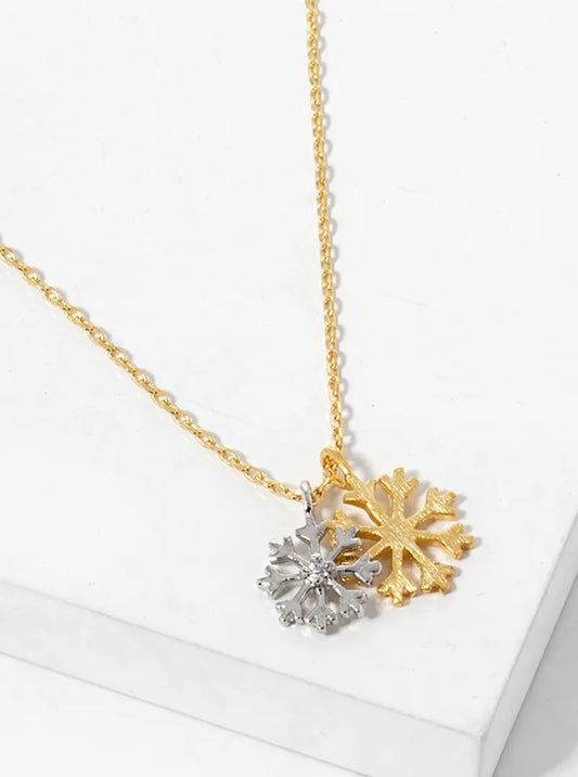18K Gold Dipped Two-Tone Snowflake Pendant Necklace