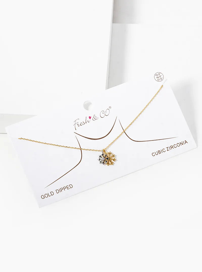 18K Gold Dipped Two-Tone Snowflake Pendant Necklace