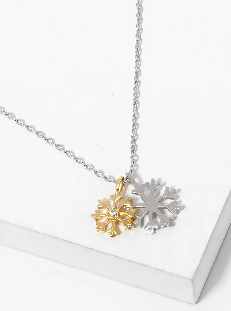 18K Gold Dipped Two-Tone Snowflake Pendant Necklace