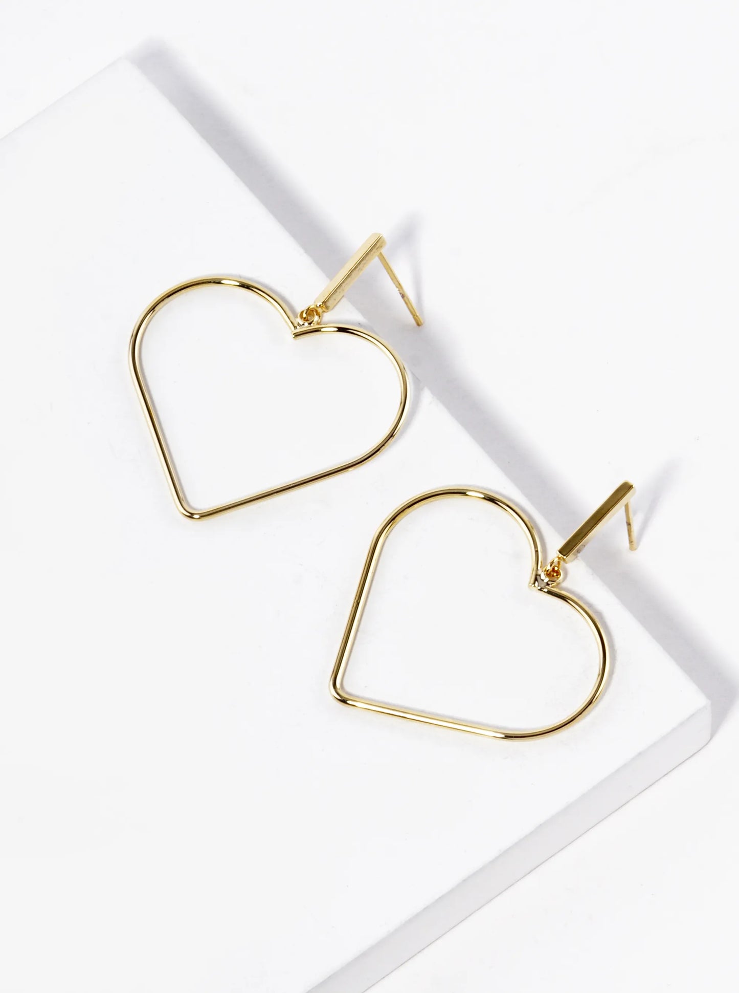18K Gold Dipped Wire Heart Drop Dangle Post Earrings