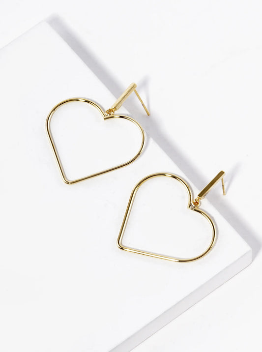 18K Gold Dipped Wire Heart Drop Dangle Post Earrings